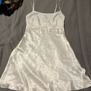 White Satin Slip Dress with Floral Embroidery